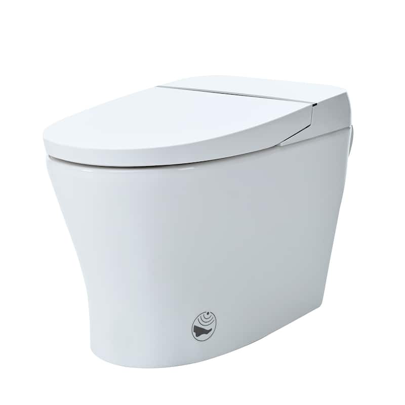 Heated Seat Smart Toilet,no Bidet,Dual Flush 1/1.28 GPF,Tank less,Adjustable Temp Seat,Foot sensor Flush,Knob Control,Power Out - White