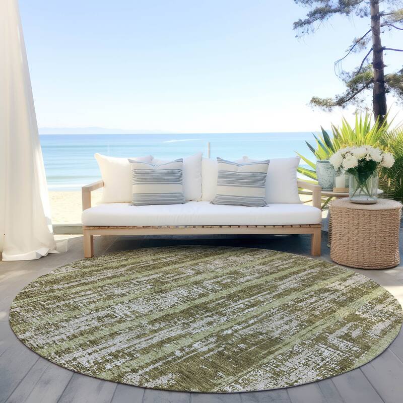 Machine Washable Indoor/ Outdoor Chantille Ombre Stripe Rug - Olive - 8' x 8'