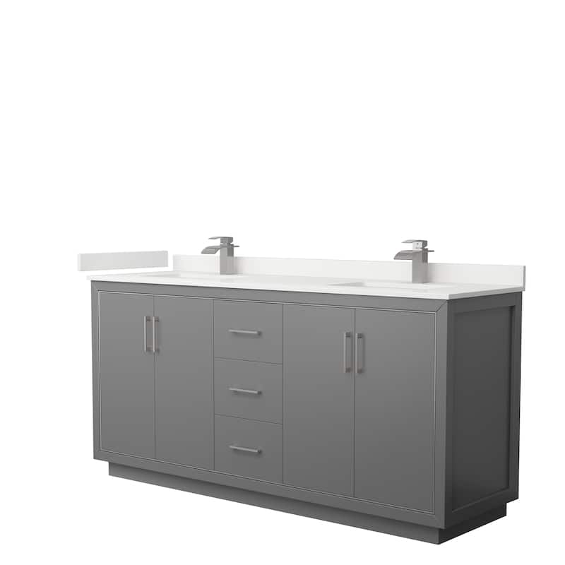 Icon 72-inch Double Vanity, Quartz Top - Dark Gray, Nickel Trim, White Quartz Top