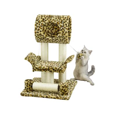 28-inch Leopard Print Cat Tree with Scratching Posts