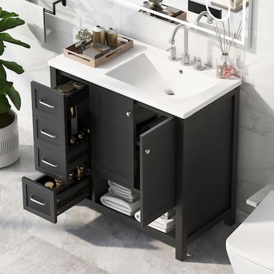 GDFStudio - Avalon 36-Inch Bathroom Vanity with Sink Top, Solid Wood & MDF Board with Open Shelf, Painted Finish