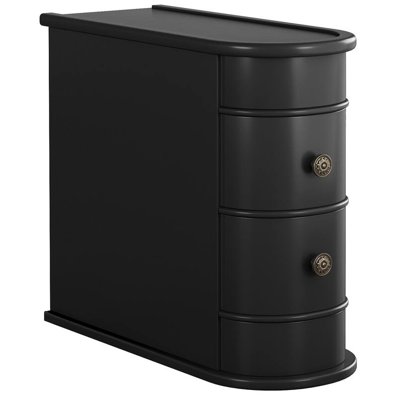 10.8 Inches Narrow End Table with 2 Drawers -Fully Assembled Solid Wood Side Table, Slim Nightstand