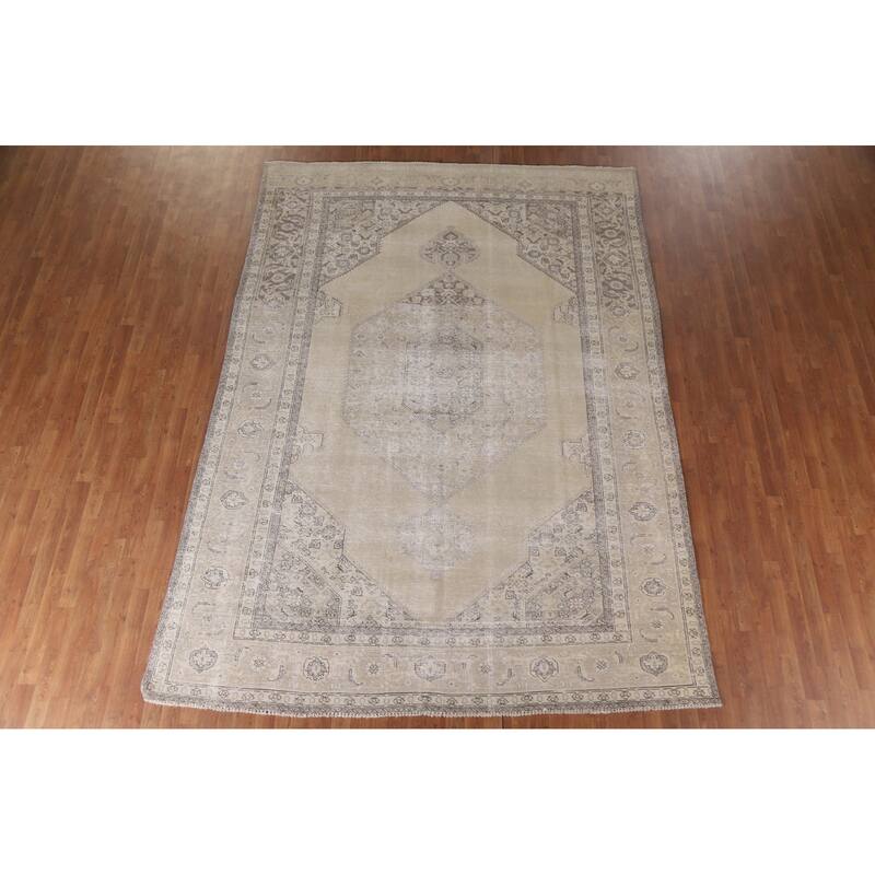 Hand Knotted Oriental 100% Wool Carpet Traditional Medallion Beige & Ivories Mashad Area Rug - 11' 4'' X 8' 1''