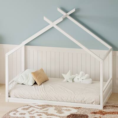 Floor Bed Frame with Headboard and Footboard