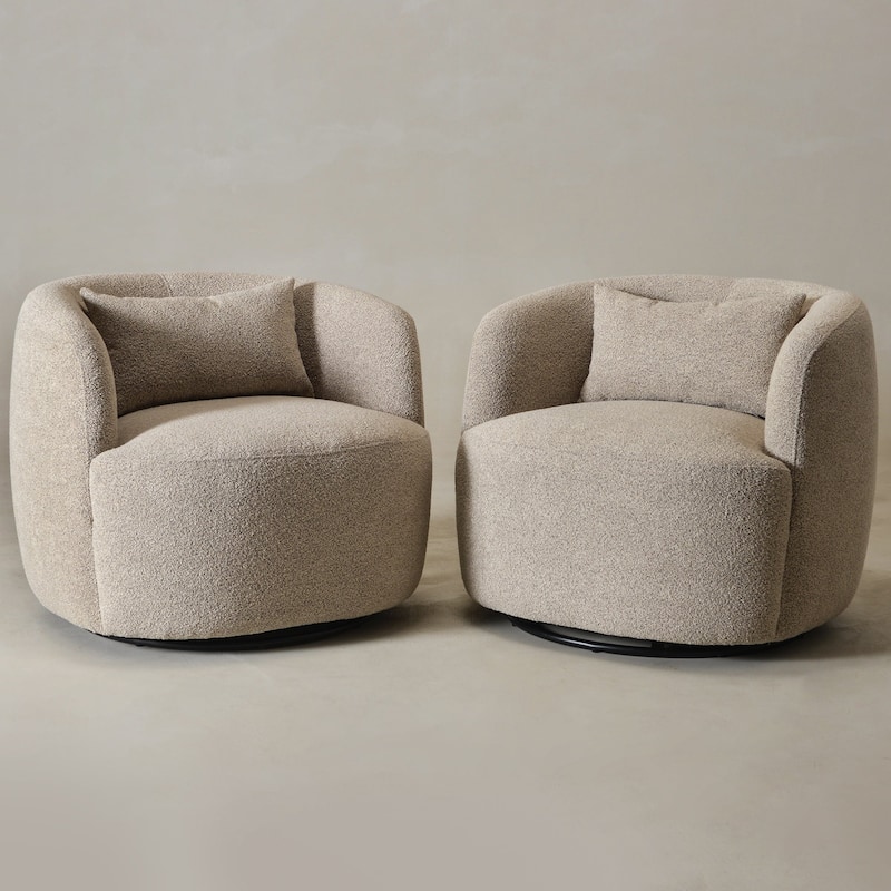 KINWELL 34" Wide Boucle Upholstered Sherpa Swivel Armchair (Set of 2)