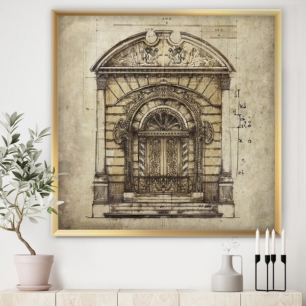 Designart 'Antique Door Old Style Sketch I' Traditional Framed Art ...