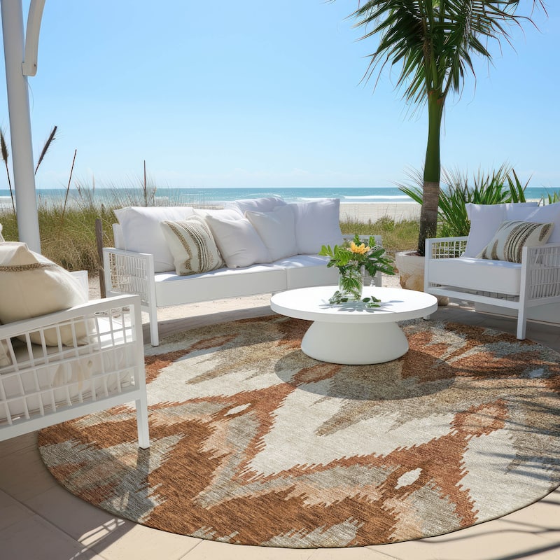 Machine Washable Indoor/ Outdoor Chantille Boho Ikat Rug - Paprika - 8' x 8'
