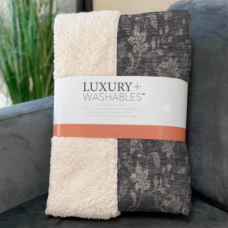 Premium Machine Washable Traditional Floral Sherpa Throw Blanket