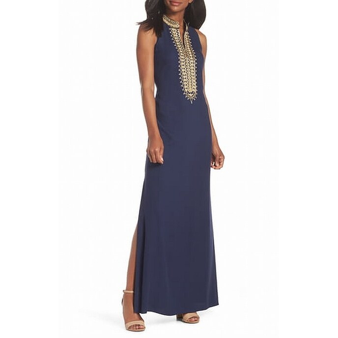 metallic embroidered maxi dress