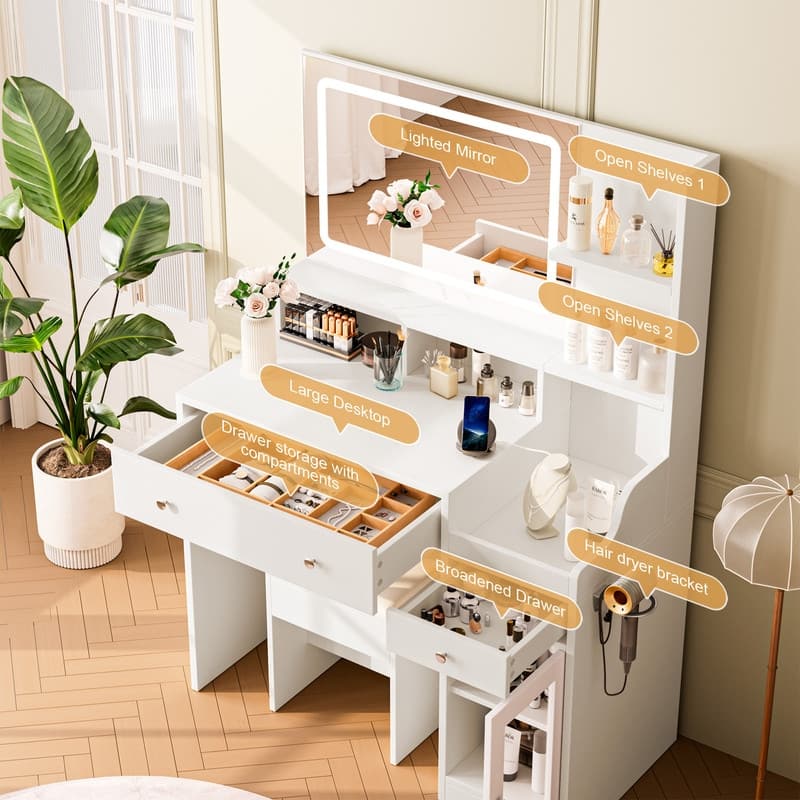 Modern Vanity Sets(1+1) with Smart LED Mirror,Large Storage,MDF Construction