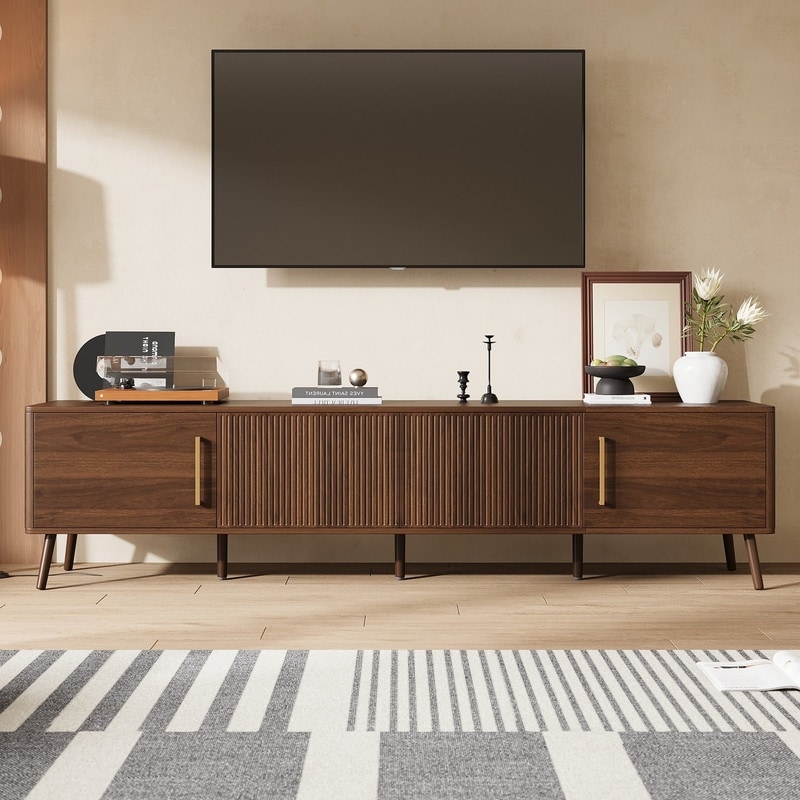 Modern Fluted 78" TV Stand for TVs up to 85", Entertainment Center TV Media Console Table with Storage Cabinets