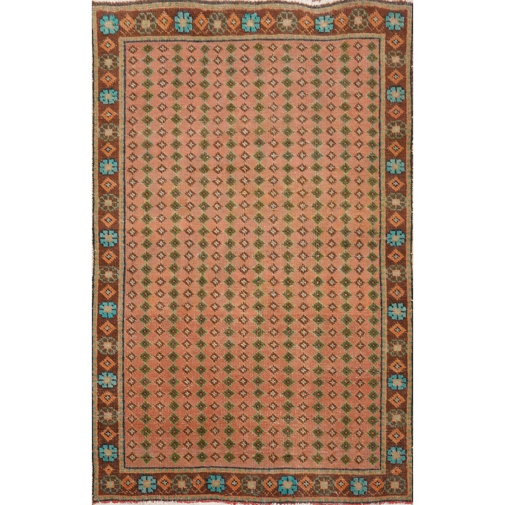 Hand Knotted Oriental 100% Wool Carpet Traditional Geometric Pink Tabriz Area Rug - 4' 6'' X 3' 2''