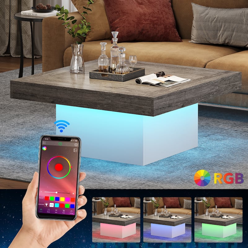 35.43'' Square LED Coffee Center Table for Living Room