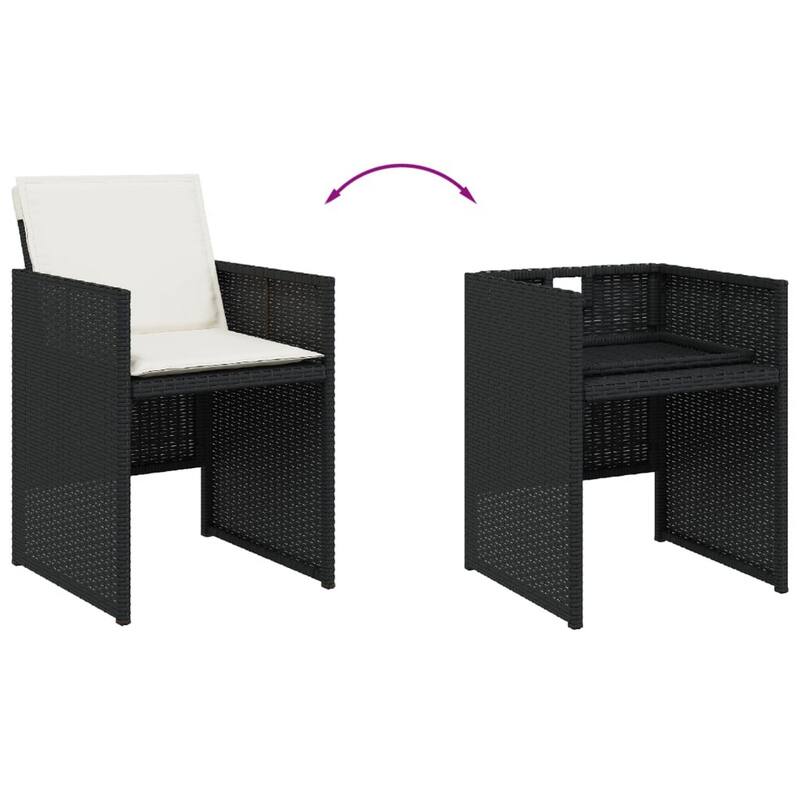 Outdoor Set of 4 with White Cushions, Black Rattan Woven Frame