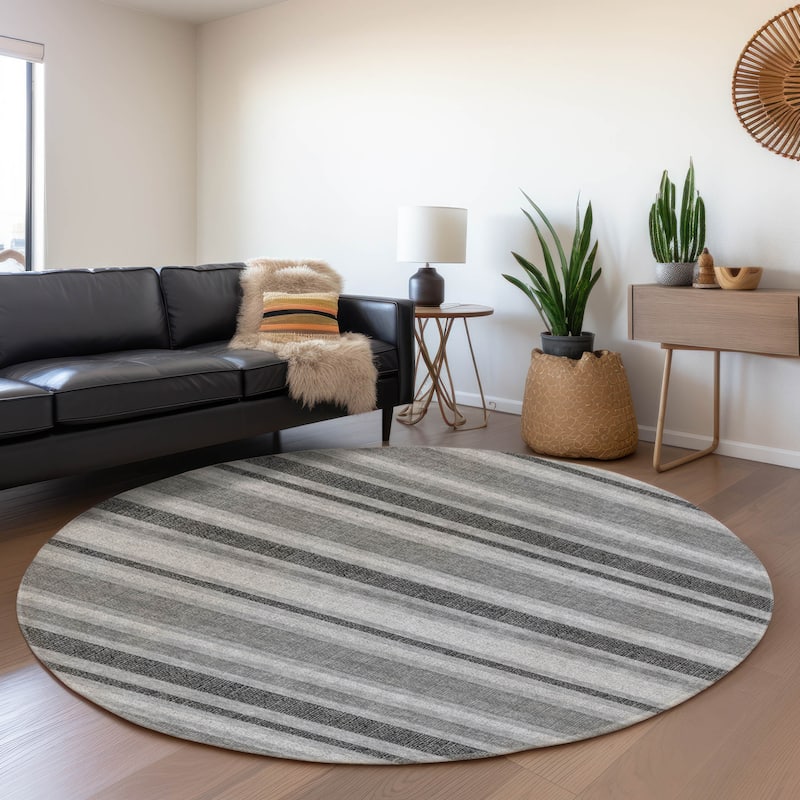 Premium Washable Super Soft Modern Cabana Stripe Mayfield Rug - Gray - 8' x 8' - Round