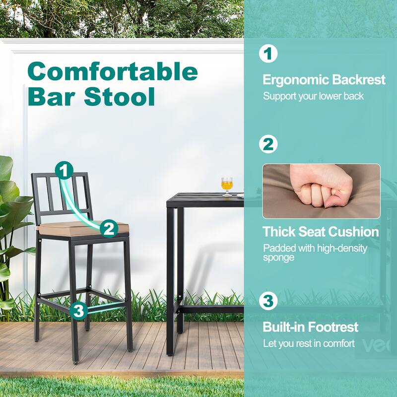 Costway 3PCS Outdoor Metal Bar Table & Chairs Set Patio Dining Table