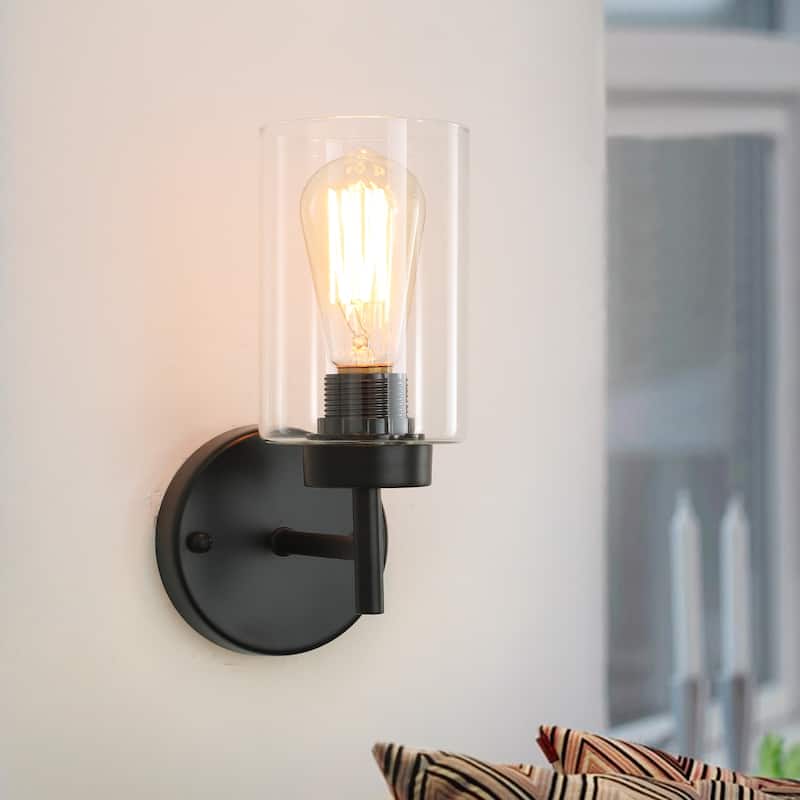 1-Light Modern Bathroom Vanity Light with Clear Glass Shades（Set of 2), Industrial Wall Sconces, Modern Wall Lights