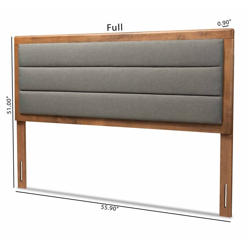 Modern Dark Grey Fabric Upholstered Full Size Headboard with Walnut Wood Frame, Comfortable Padded Design