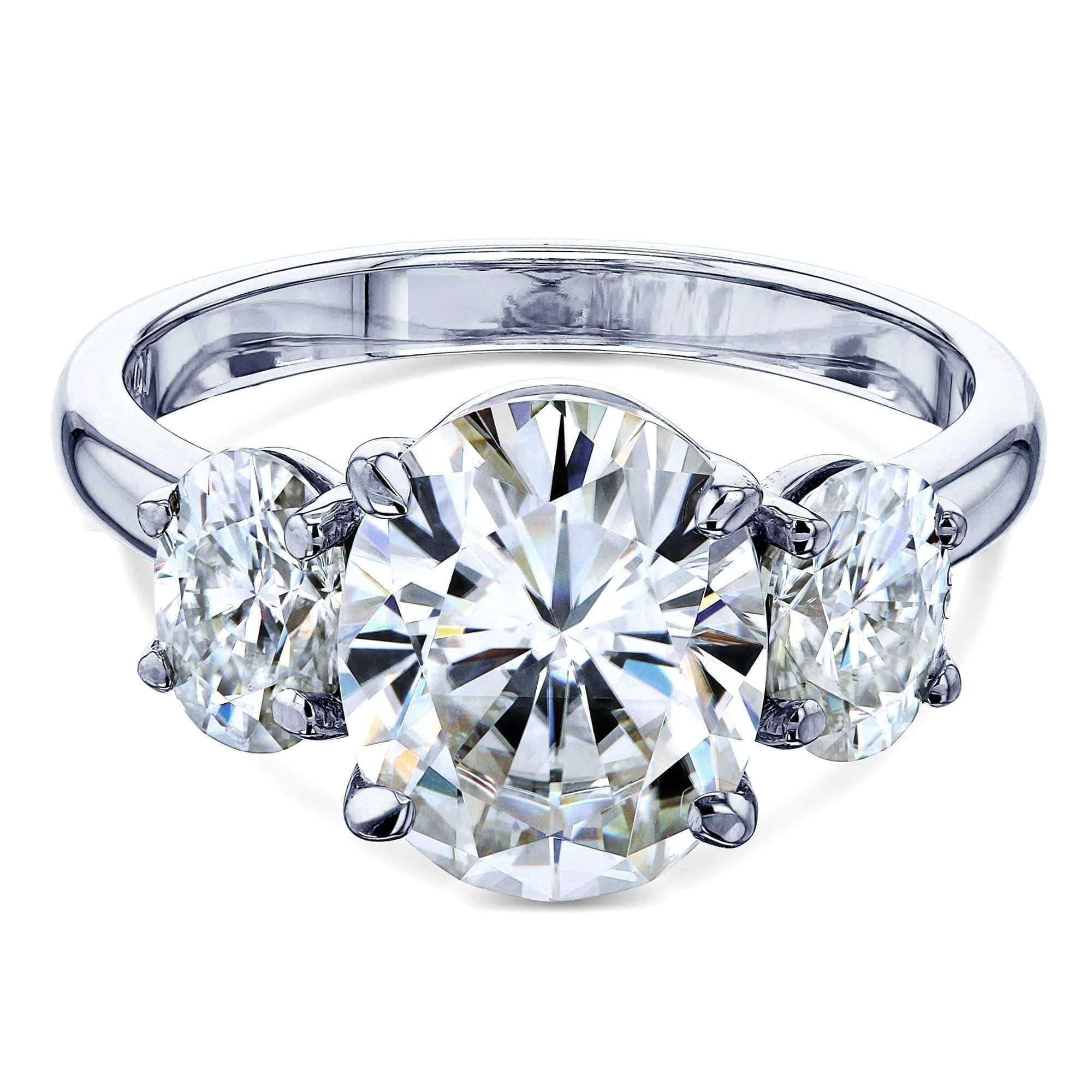 Kobelli 4 Carats Moissanite 14k Solid Gold Oval 3-Stone Plain Band Elena Engagement Ring