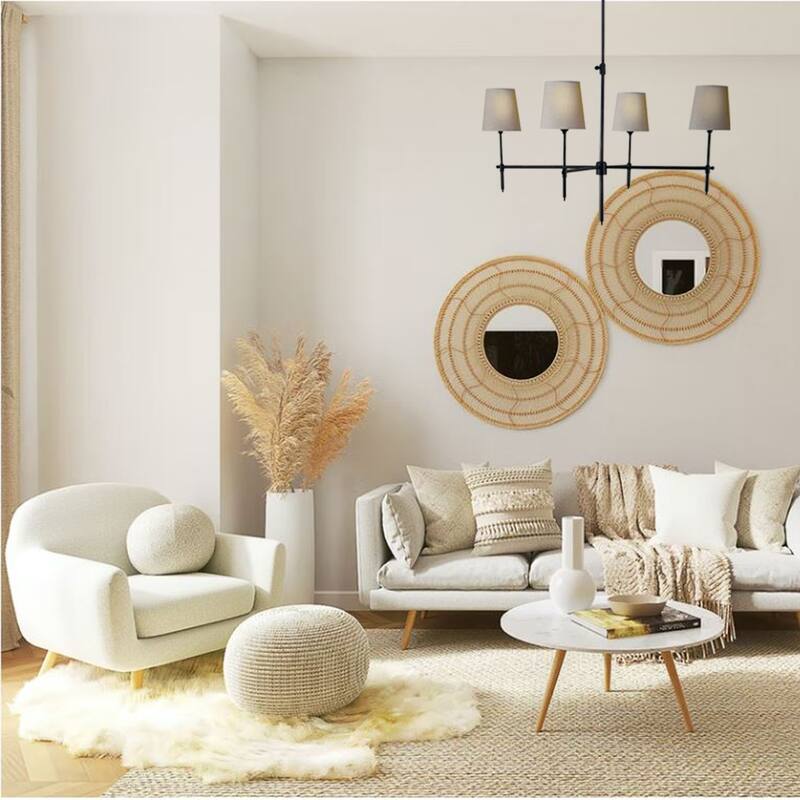 Brava 4 light Iron Frame Chandelier in Matte Black with Linen shade - 28.3"H x 26.3"W x 26.3"D