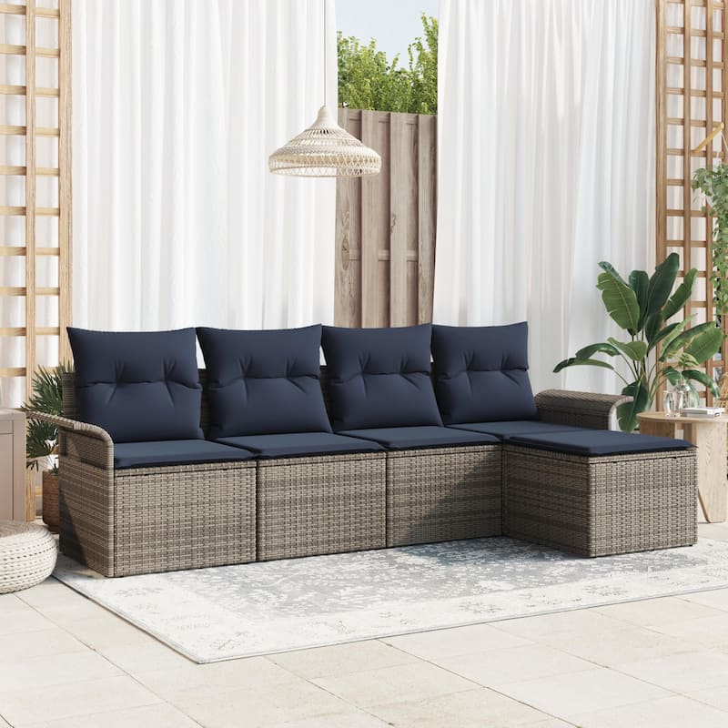 vidaXL 5/6-Seater Garden Sofa with Cushions Black/Brown/Grey Poly Rattan - 24.4 x 98.8 x 27.2 - Gray without table