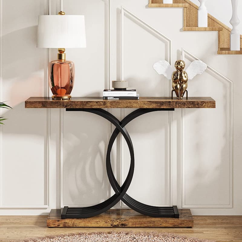 39" White Faux Marble Console Sofa Table, Modern Entryway Foyer Table