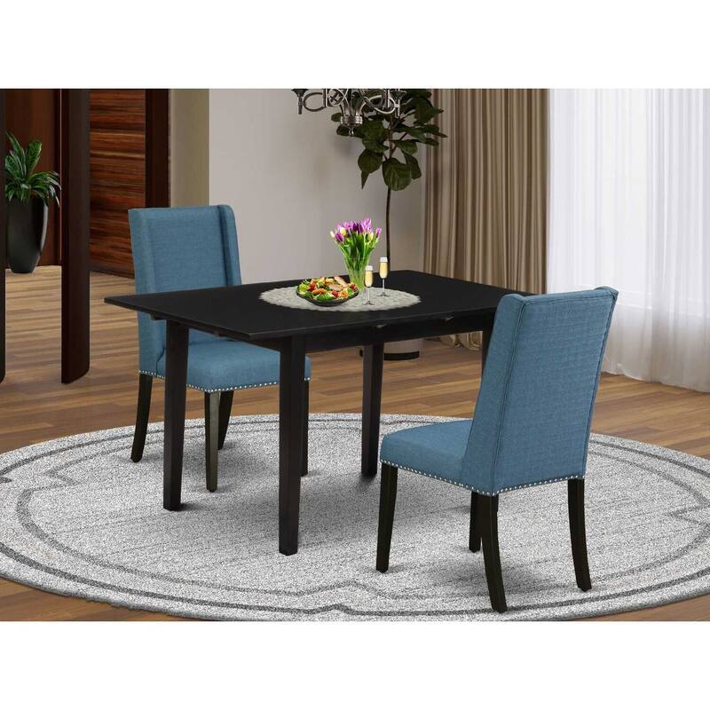 HomeStock 3-Piece Black Finish Rectangular Solid Wood Top with Butterfly Leaf Dining Table Set