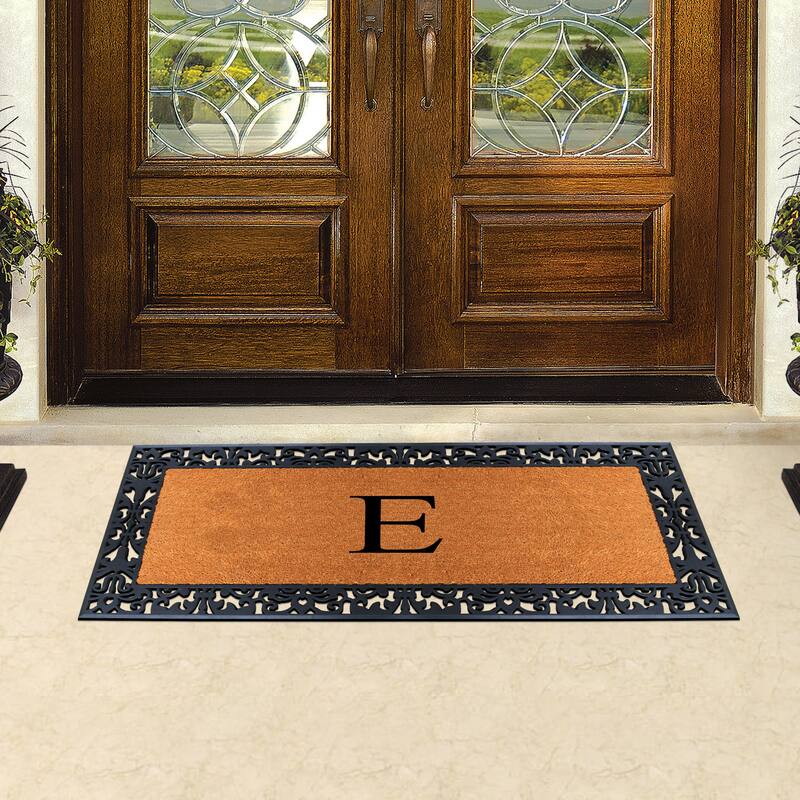 A1HC Rubber and Coir Paisley Border Heavy Duty Non-Slip Durable Double Door Monogrammed Doormat 30"X60", Black