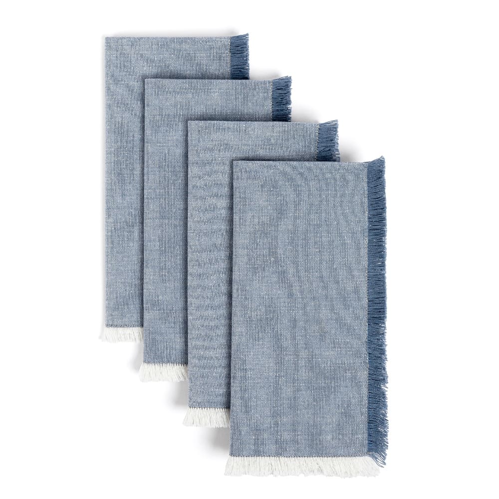 over&back Woven Frayed Chambray Cotton Cloth Napkins - Machine Washable - Set of 4