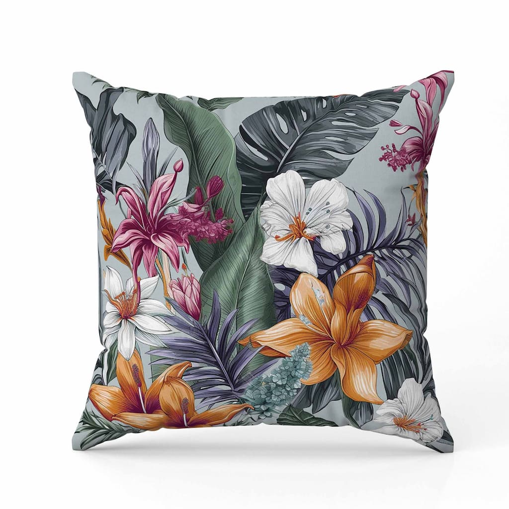 Rainforest Reverie Faux Suede Reversible Throw Pillow Multi and Silver