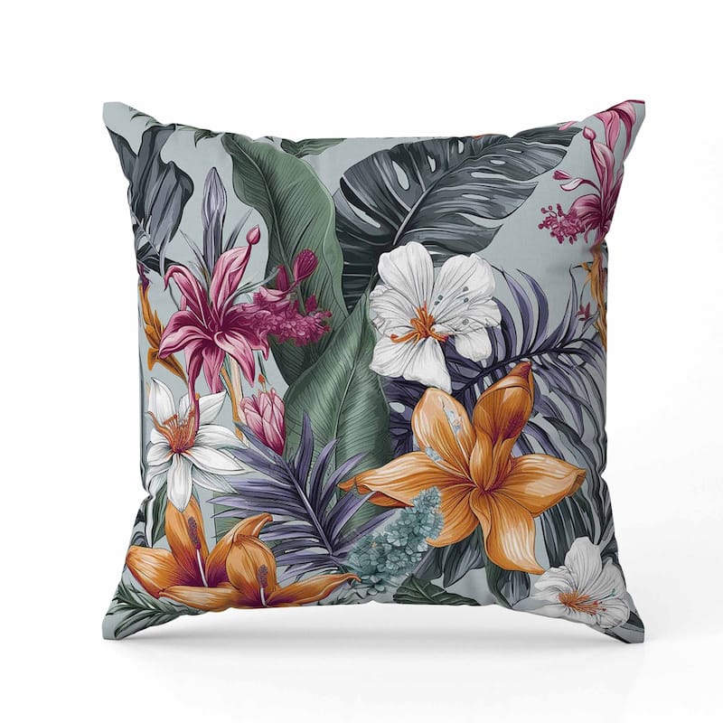 Rainforest Reverie Indoor/Outdoor Reversible Throw Pillow Multi and Silver
