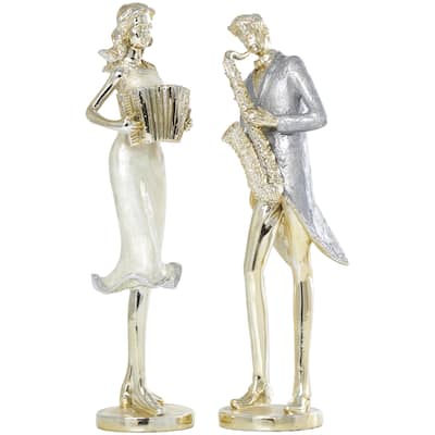 Resin Musician Decorative Sculpture with Accordion and Saxophone - Set of 2 Gold - Roche River Decor