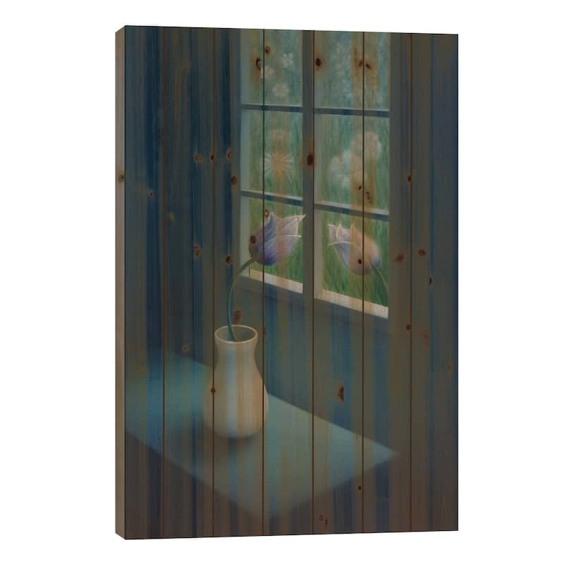 Flowers By The Window Print On Wood by Marlene Llanes - Multi-Color - 26x18x1.5