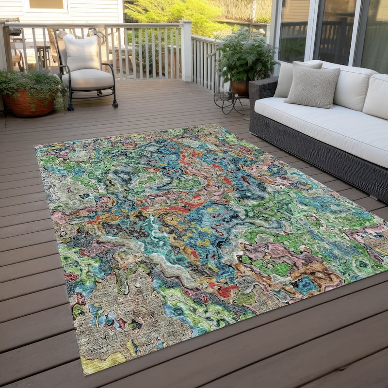 Machine Washable Indoor/ Outdoor Chantille Abstract Modern Rug
