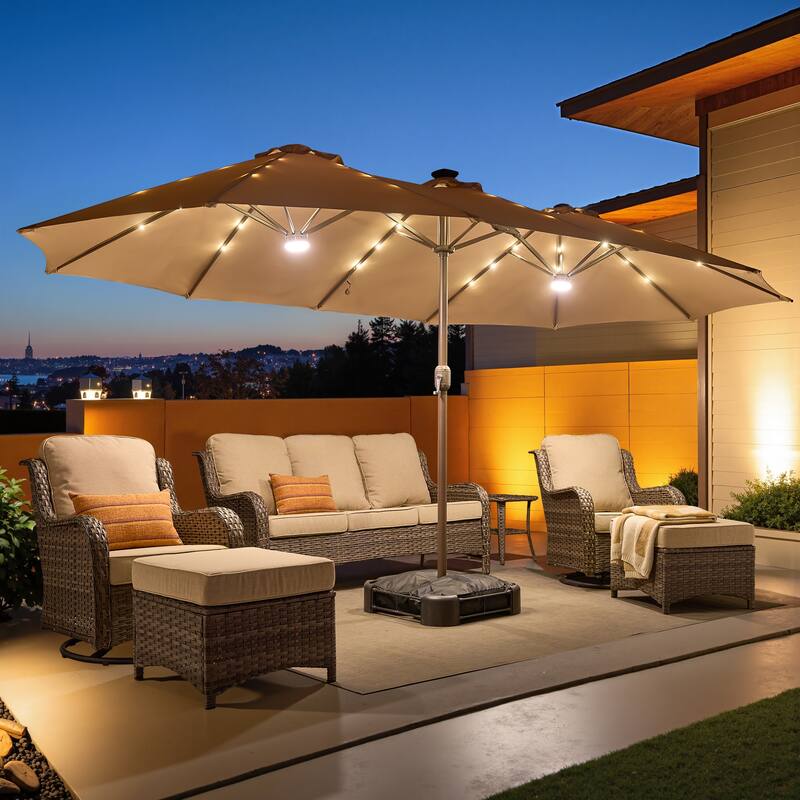 HOOOWOOO Outdoor Patio Umbrella with Solar LED Light - Beige