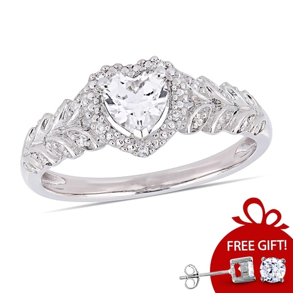 Miadora 10k White Gold Created White Sapphire and Diamond Accent Heart Halo Engagement Ring. Opens flyout.
