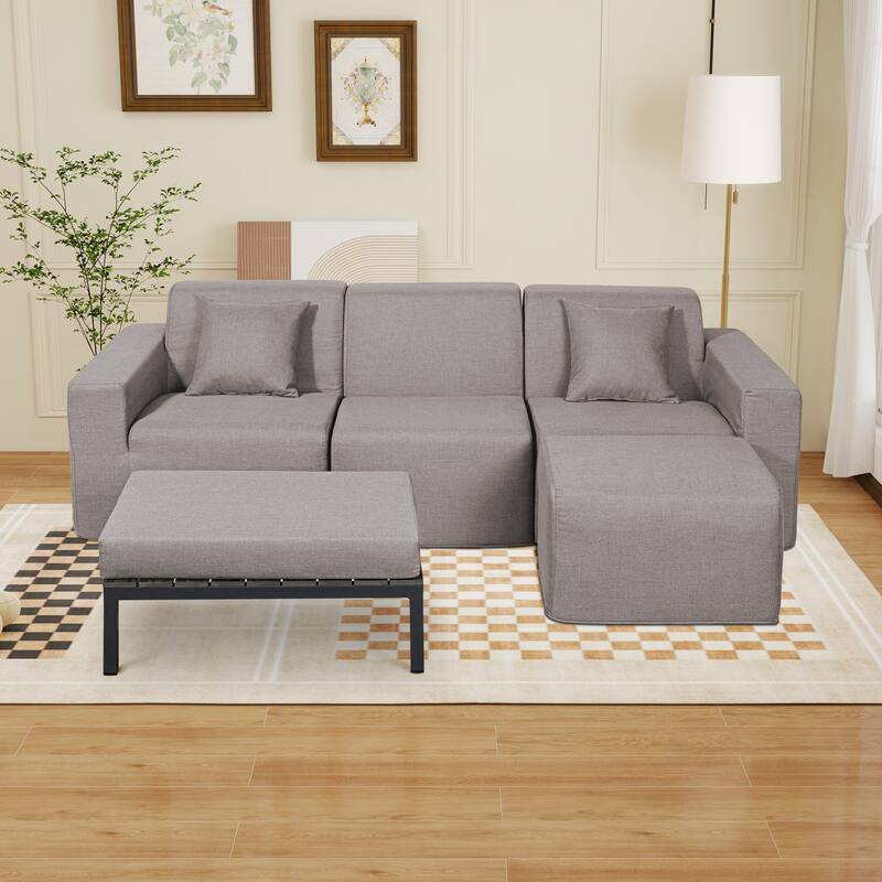 Outdoor and Indoor Modern Modular Patio Sectional Sofa with L-Shape Chaise, Cloud Sectional Couch with Comfy Chaise