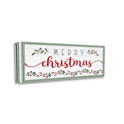 Stupell Merry Christmas Phrase Festive Floral Holly Detail Canvas Wall Art