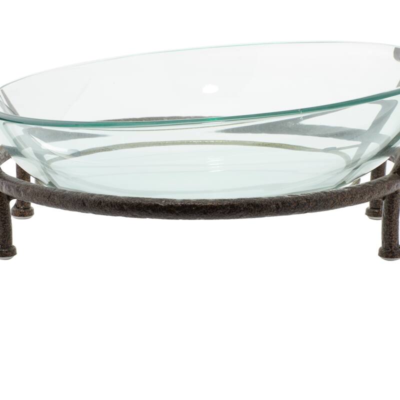Clear Tempered Glass Kitchen Serving Bowl with Brown Metal Base