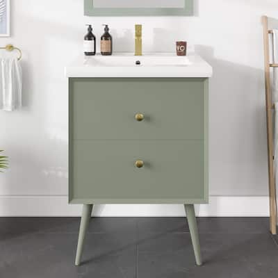 Eviva Seoul 24"W x 18"D Vintage Green Bathroom Vanity with White Porcelain Countertop and Integrated Sink