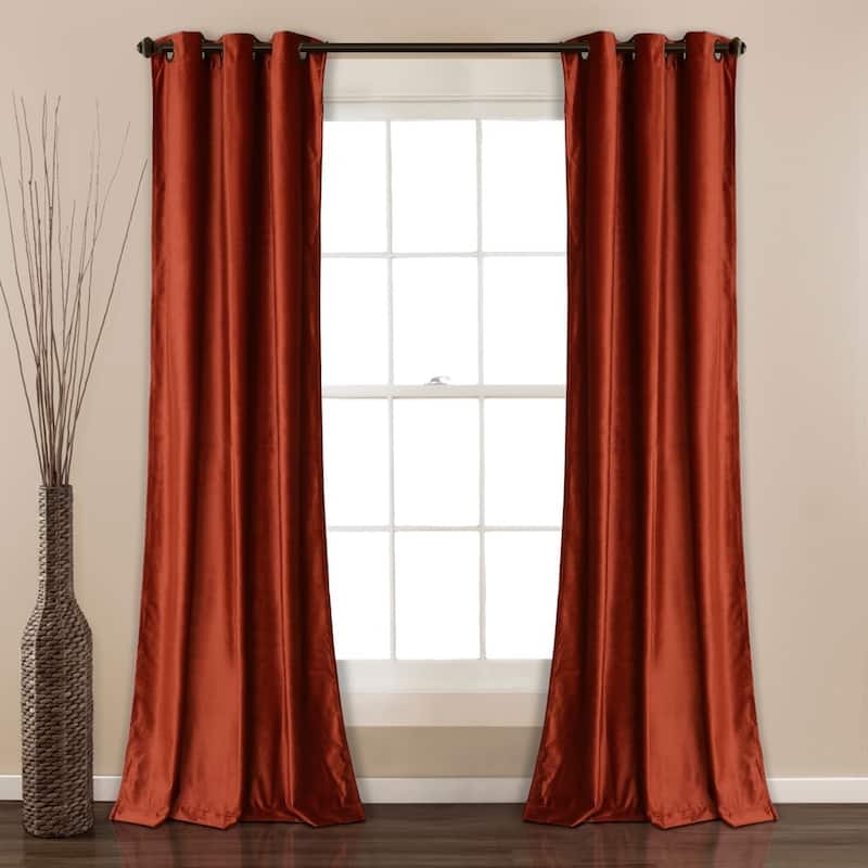 Porch & Den Lapeyrous Velvet Solid Room Darkening Window Curtain Panel Set - 38"W x 108"L - Rust