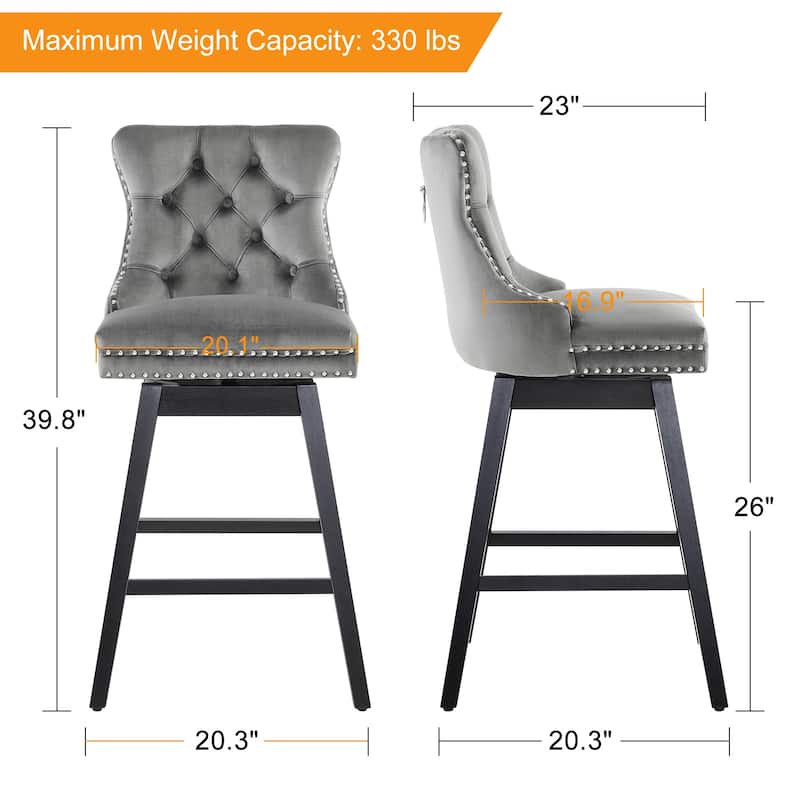 26"/29" Velvet Swivel Counter and Bar Height Stools Solid Wood Frame (Set of 4)