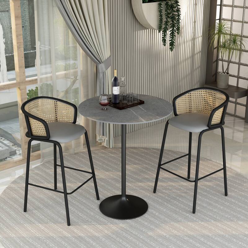 LeisureMod Verve 36" Bar Height Dining Table with Sintered Stone Round Top in Black Padestal Base