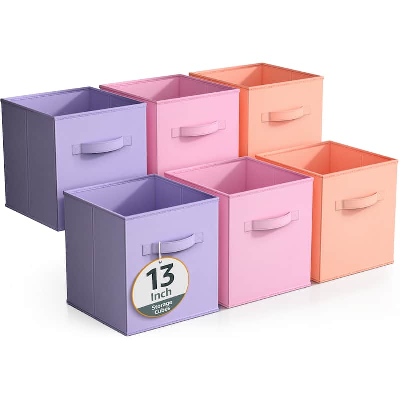Sorbus Fabric Storage Bins 13" Foldable Cubes With Handles For Pantry, Cubbies, Toy And Closet Shelving Organization - 6Pk - OPP