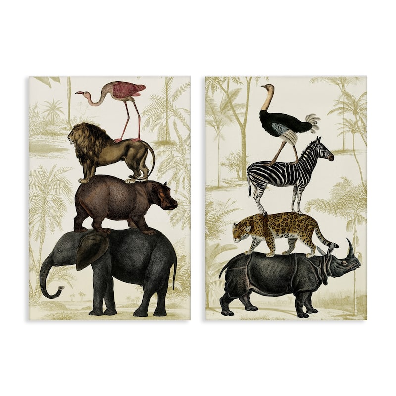 Stupell Stacked Safari Animals Canvas Wall Art Design By Victoria Barnes (Set of 2) - 20 x 30