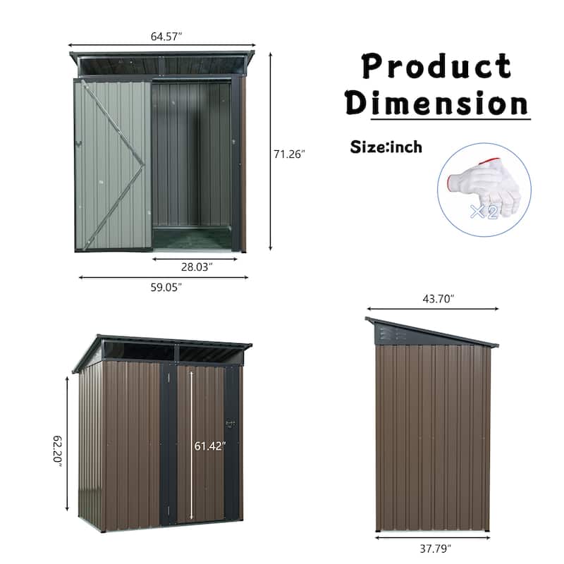 5FT x 3FT Outdoor Metal Storage Shed Transparent Plate