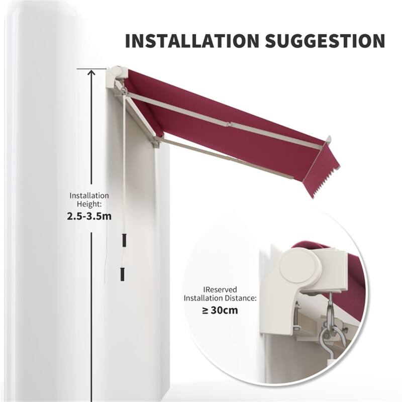Retractable Patio Polyester Awning with Adjustable Handle and UV Rain Protection for Patio or Balcony - 116.25" W x 96.5" D