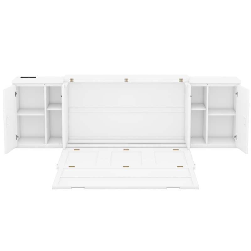 Full/Queen Size Murphy Bed with Shelves, Cabinets and USB Ports