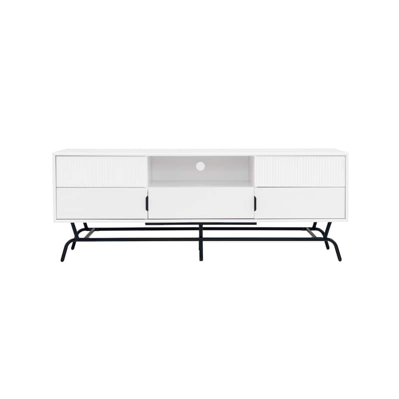 DH BASIC Modern 60-inch 3-Drawer Media Cabinet TV Stand with Cable Hole by Denhour