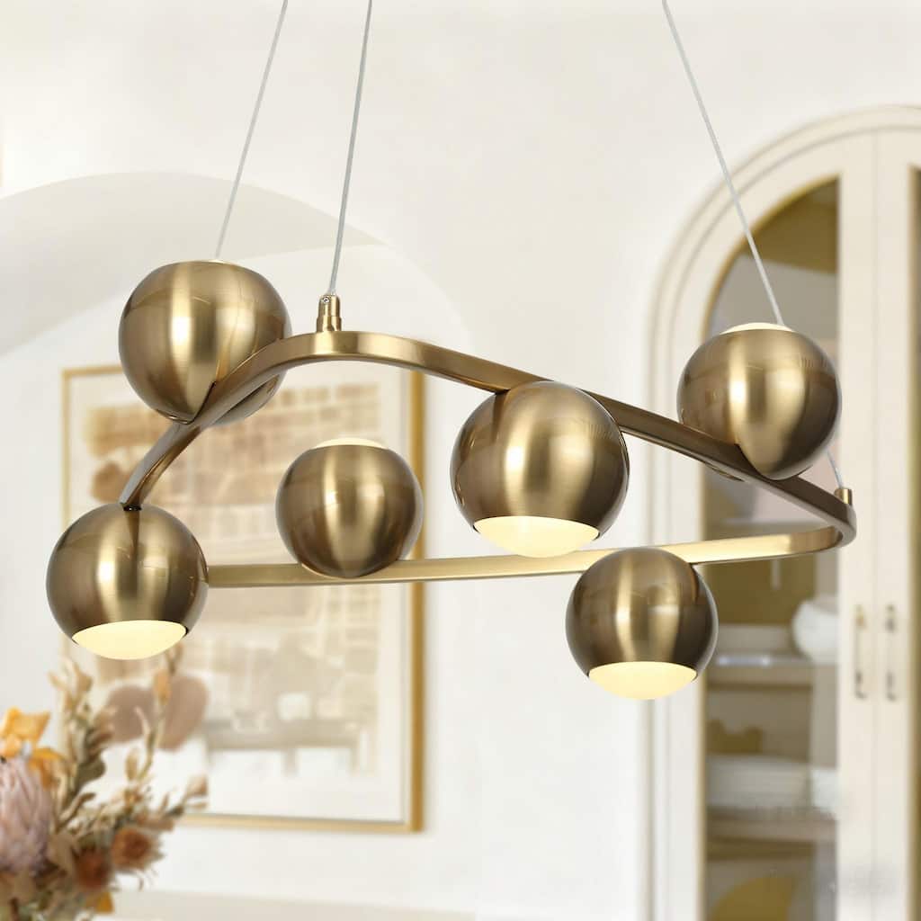 Modern Glam 6-Light Gold Brass LED Chandelier Metal Pendant Light with Dome Shades